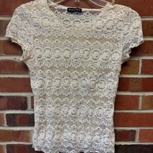 Brittany Black Cream Lace Fitted Sheer Y2K Coquette Top